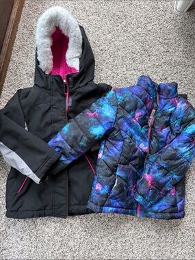 Zero Xposur Girls' 6/6X Black & Galaxy 3 in 1 Print Puffer Jacket and Coat set
